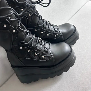 Funky Platform Boots Lace-up Long Work Round Neck