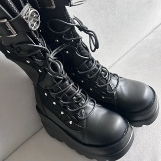 Funky Platform Boots Lace-up Long Work Round Neck
