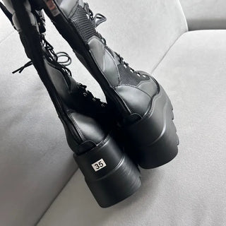 Funky Platform Boots Lace-up Long Work Round Neck