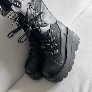 Funky Platform Boots Lace-up Long Work Round Neck