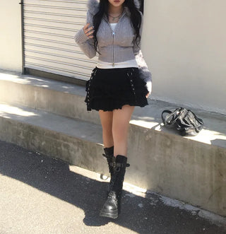 Funky Platform Boots Lace-up Long Work Round Neck