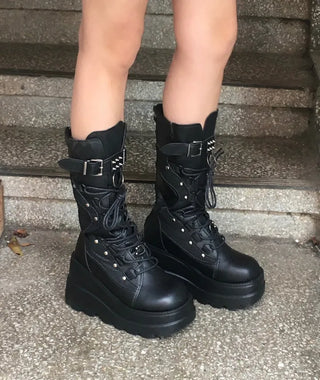Funky Platform Boots Lace-up Long Work Round Neck
