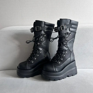 Funky Platform Boots Lace-up Long Work Round Neck
