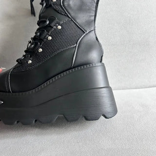 Funky Platform Boots Lace-up Long Work Round Neck