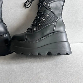Funky Platform Boots Lace-up Long Work Round Neck