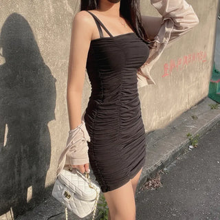 Shirred Mini Sleeveless Dress Inner Strappy