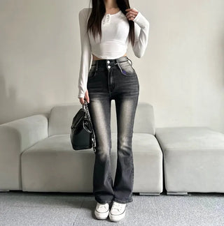Hip-up Vintage Pelvic Pad High-waisted Bootcut Denim Pants