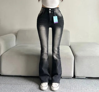 Hip-up Vintage Pelvic Pad High-waisted Bootcut Denim Pants