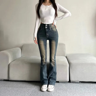 Hip-up Vintage Pelvic Pad High-waisted Bootcut Denim Pants