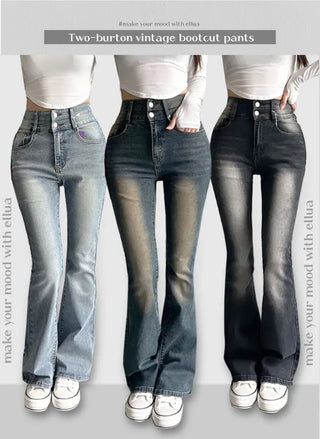 Hip-up Vintage Pelvic Pad High-waisted Bootcut Denim Pants