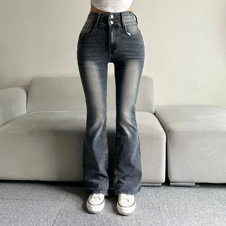 Hip-up Vintage Pelvic Pad High-waisted Bootcut Denim Pants