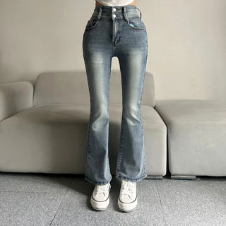 Hip-up Vintage Pelvic Pad High-waisted Bootcut Denim Pants