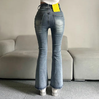 Hip-up Vintage Pelvic Pad High-waisted Bootcut Denim Pants