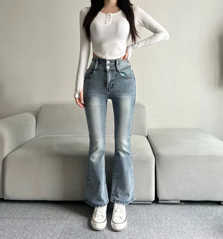 Hip-up Vintage Pelvic Pad High-waisted Bootcut Denim Pants