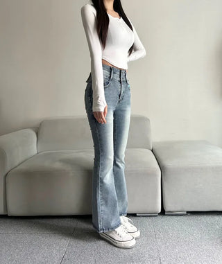 Hip-up Vintage Pelvic Pad High-waisted Bootcut Denim Pants