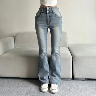 Hip-up Vintage Pelvic Pad High-waisted Bootcut Denim Pants