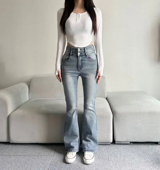 Hip-up Vintage Pelvic Pad High-waisted Bootcut Denim Pants