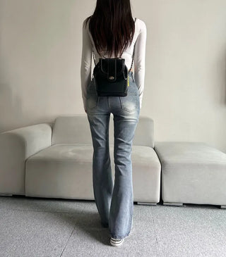 Hip-up Vintage Pelvic Pad High-waisted Bootcut Denim Pants
