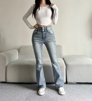 Hip-up Vintage Pelvic Pad High-waisted Bootcut Denim Pants