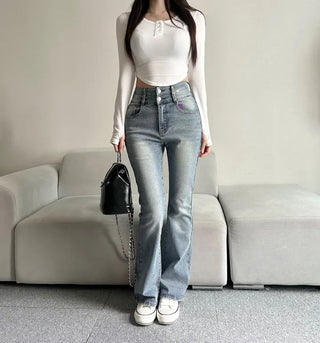 Hip-up Vintage Pelvic Pad High-waisted Bootcut Denim Pants