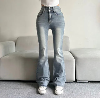Hip-up Vintage Pelvic Pad High-waisted Bootcut Denim Pants