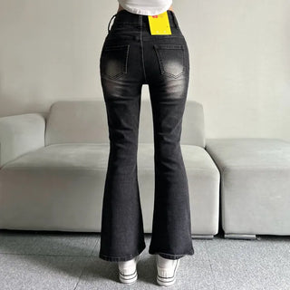 Hip-up Vintage Pelvic Pad High-waisted Bootcut Denim Pants