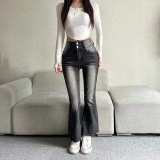 Hip-up Vintage Pelvic Pad High-waisted Bootcut Denim Pants