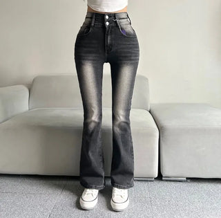 Hip-up Vintage Pelvic Pad High-waisted Bootcut Denim Pants