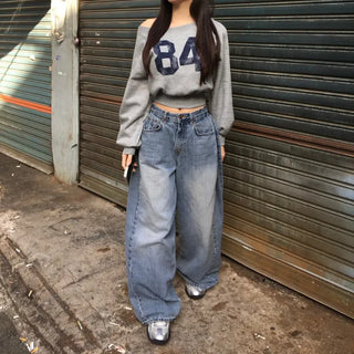 Winter Half Off-shoulder Lettering Sweatshirt Fleece-lined Half-off-shoulder Daily
