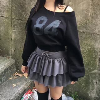 Winter Half Off-shoulder Lettering Sweatshirt Fleece-lined Half-off-shoulder Daily