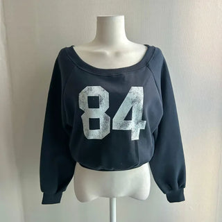 Winter Half Off-shoulder Lettering Sweatshirt Fleece-lined Half-off-shoulder Daily