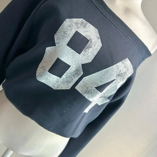 Winter Half Off-shoulder Lettering Sweatshirt Fleece-lined Half-off-shoulder Daily