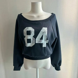 Winter Half Off-shoulder Lettering Sweatshirt Fleece-lined Half-off-shoulder Daily