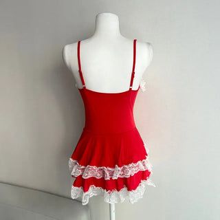 Santa Girl Corset Lace Dress Tiered Sleeveless Bustier