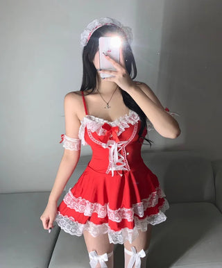 Santa Girl Corset Lace Dress Tiered Sleeveless Bustier