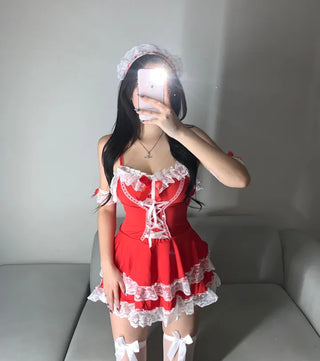 Santa Girl Corset Lace Dress Tiered Sleeveless Bustier