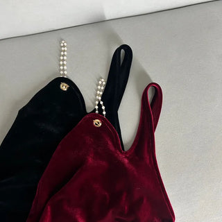 Year-End Pearl One-Shoulder Velvet Dress Sexy Glam Fit