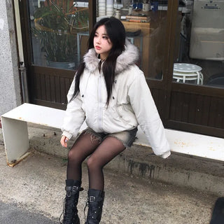 Y2K Wolf Joe Vintage Crop Padded Jacket Short