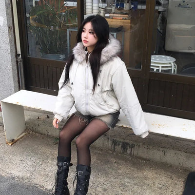 Y2K Wolf Joe Vintage Crop Padded Jacket Short