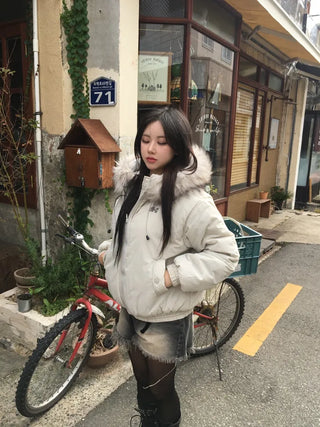 Y2K Wolf Joe Vintage Crop Padded Jacket Short