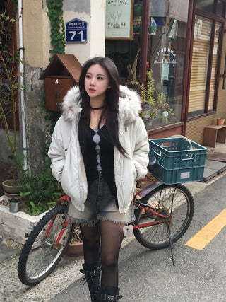 Y2K Wolf Joe Vintage Crop Padded Jacket Short