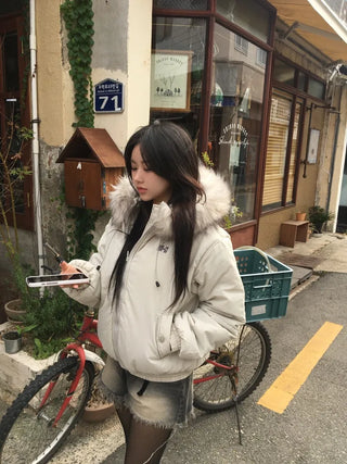 Y2K Wolf Joe Vintage Crop Padded Jacket Short