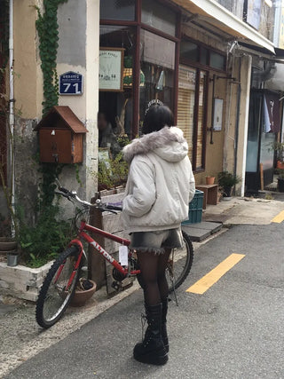 Y2K Wolf Joe Vintage Crop Padded Jacket Short