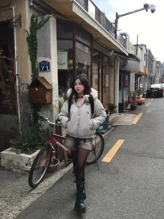 Y2K Wolf Joe Vintage Crop Padded Jacket Short
