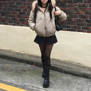 Y2K Wolf Joe Vintage Crop Padded Jacket Short