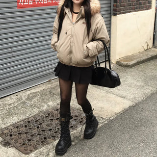 Y2K Wolf Joe Vintage Crop Padded Jacket Short
