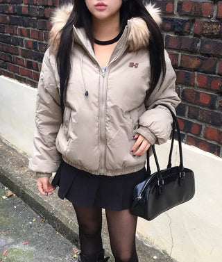 Y2K Wolf Joe Vintage Crop Padded Jacket Short