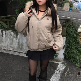 Y2K Wolf Joe Vintage Crop Padded Jacket Short