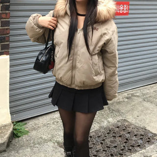 Y2K Wolf Joe Vintage Crop Padded Jacket Short