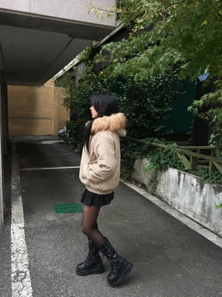 Y2K Wolf Joe Vintage Crop Padded Jacket Short